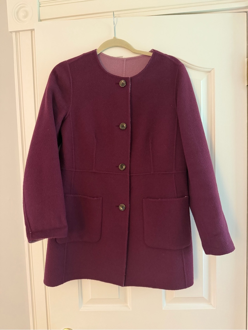 Talbots Women's Plum Wool Blend Button-Front Coat